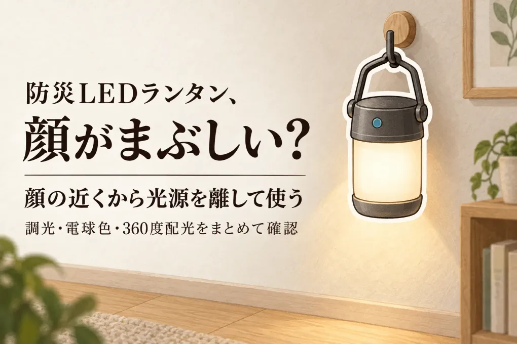 防災のLEDランタンはどこに置く？調光・電球色・360度配光で顔のまぶしさを抑える選び方