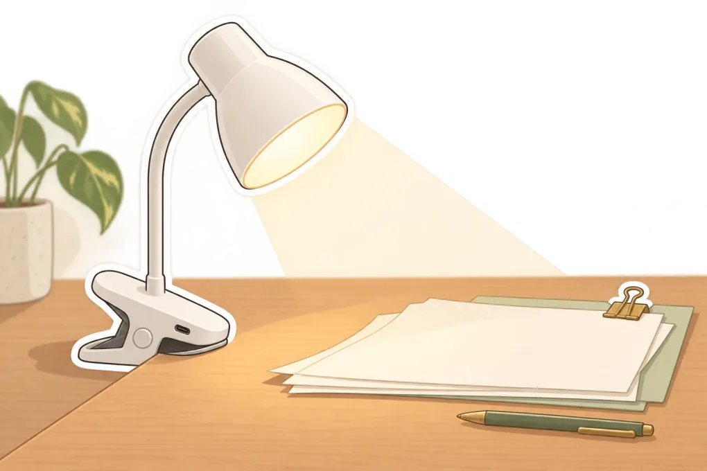 年末の書類整理にクリップライトとネックライトはどっち？机を広く使うLED充電式の選び方